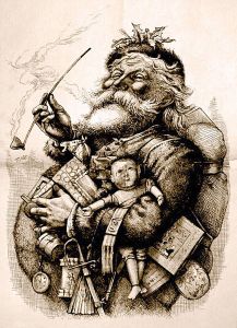 Nast's 1881 Original Lithograph depicting his, and now the modern, version of St. Nick