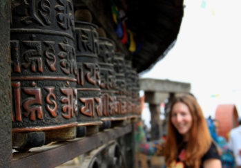 Buddhist Prayer Wheels at the Swayambunath Stupa - Kathmandu, Nepal