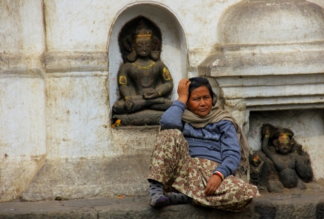 An Old Woman and a Hindu Shrine