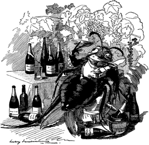 Political Cartoon Depicting an Inebriated Insect, Gorging on French Wine